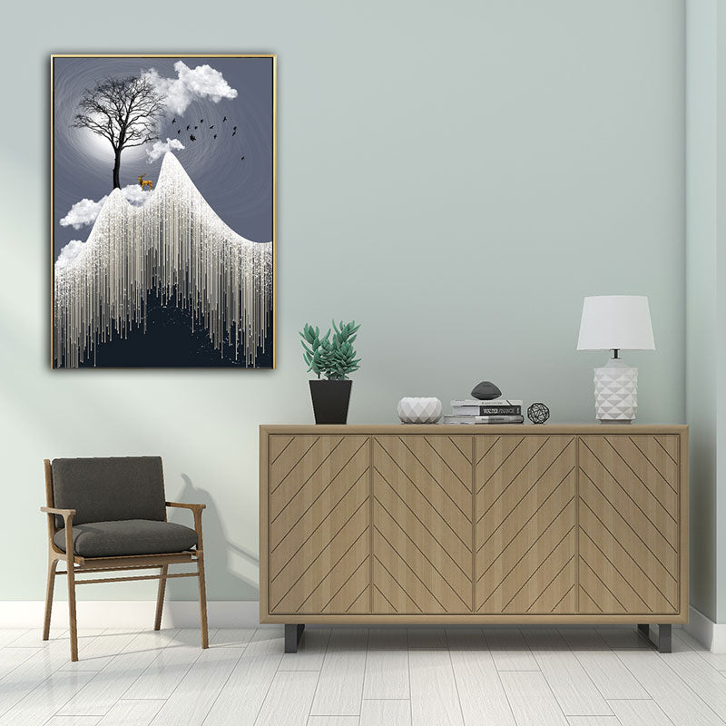 Glam Canvas White Tree at the Rime Cliff with Full Moon Scenery Wall Art for Room Clearhalo 'Arts' 'Canvas Art' 1653650