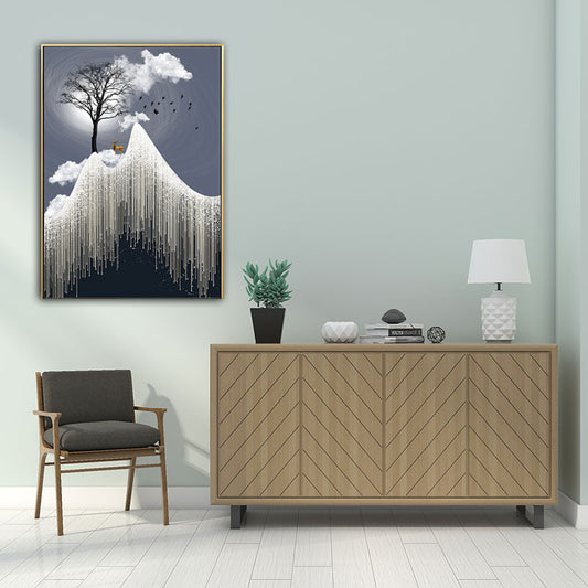 Glam canvas witte boom bij de rime klif met volle maan landschapsmuurkunst voor kamer
