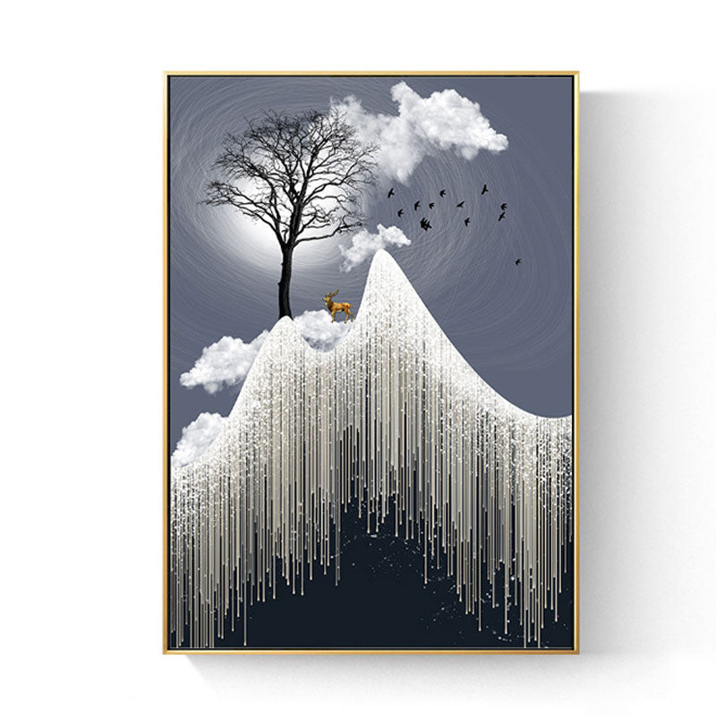 Glam Canvas White Tree at the Rime Cliff with Full Moon Scenery Wall Art for Room Clearhalo 'Arts' 'Canvas Art' 1653651