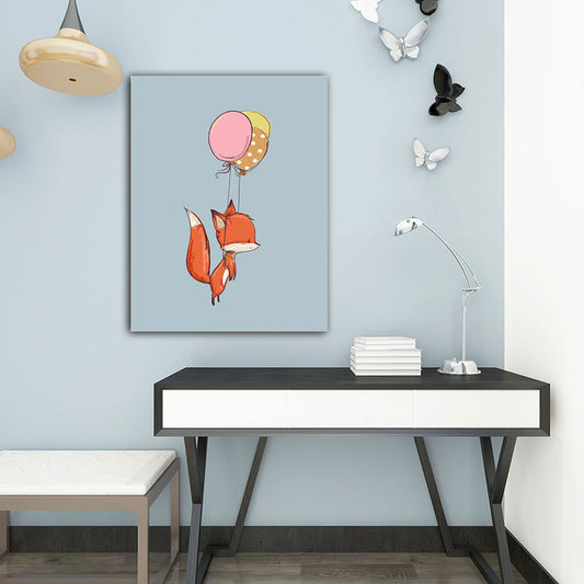 Kids Animal and Balloon Paintings Canvas Decorative Light Color Wall Art for Baby Room Clearhalo 'Art Gallery' 'Canvas Art' 'Kids' Arts' 1653684