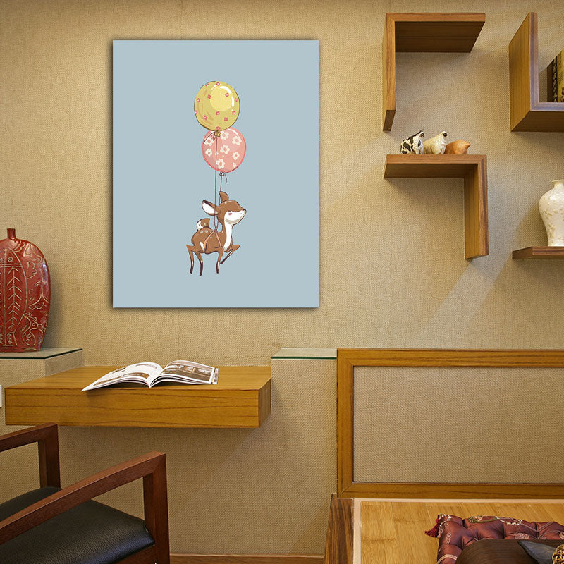 Kids Animal and Balloon Paintings Canvas Decorative Light Color Wall Art for Baby Room Brown Clearhalo 'Art Gallery' 'Canvas Art' 'Kids' Arts' 1653690