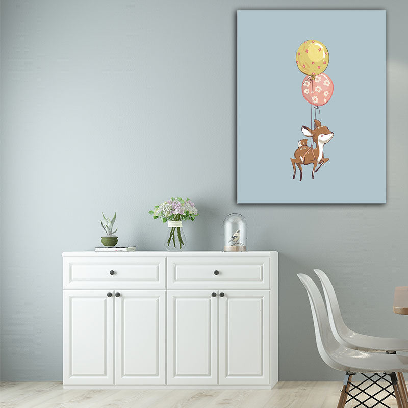 Kids Animal and Balloon Paintings Canvas Decorative Light Color Wall Art for Baby Room Clearhalo 'Art Gallery' 'Canvas Art' 'Kids' Arts' 1653691