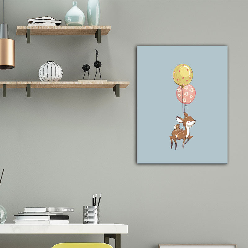 Kids Animal and Balloon Paintings Canvas Decorative Light Color Wall Art for Baby Room Clearhalo 'Art Gallery' 'Canvas Art' 'Kids' Arts' 1653692