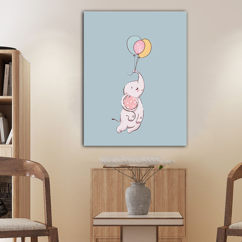 Kids Animal and Balloon Paintings Canvas Decorative Light Color Wall Art for Baby Room White Clearhalo 'Art Gallery' 'Canvas Art' 'Kids' Arts' 1653694