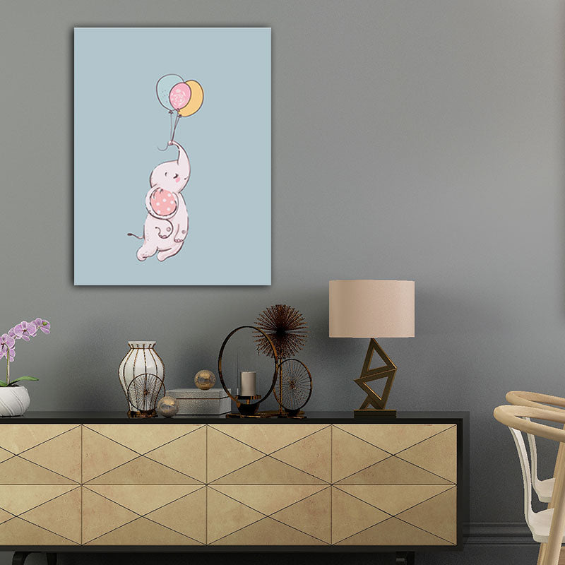 Kids Animal and Balloon Paintings Canvas Decorative Light Color Wall Art for Baby Room Clearhalo 'Art Gallery' 'Canvas Art' 'Kids' Arts' 1653696