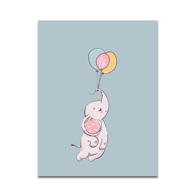 Kids Animal and Balloon Paintings Canvas Decorative Light Color Wall Art for Baby Room Clearhalo 'Art Gallery' 'Canvas Art' 'Kids' Arts' 1653697