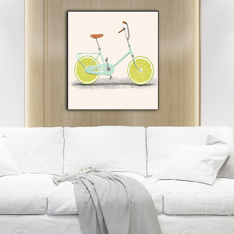Pastel Color Childrens Art Canvas Lemon Bicycle Wall Decor for Dining Room, Textured Clearhalo 'Art Gallery' 'Canvas Art' 'Kids' Arts' 1653699