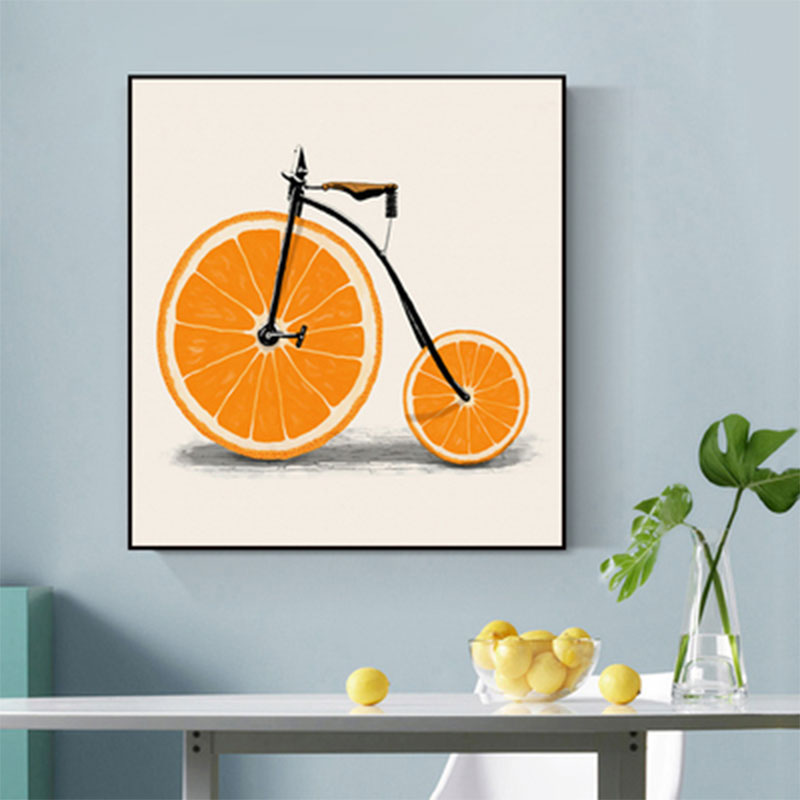 Pastel Color Childrens Art Canvas Lemon Bicycle Wall Decor for Dining Room, Textured Orange Clearhalo 'Art Gallery' 'Canvas Art' 'Kids' Arts' 1653705