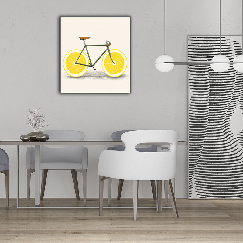 Pastel Color Childrens Art Canvas Lemon Bicycle Wall Decor for Dining Room, Textured Clearhalo 'Art Gallery' 'Canvas Art' 'Kids' Arts' 1653711