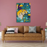 Toucan and Tiger Canvas Prints Tropical Decorative Parlor Wall Art Decor in Orange Orange