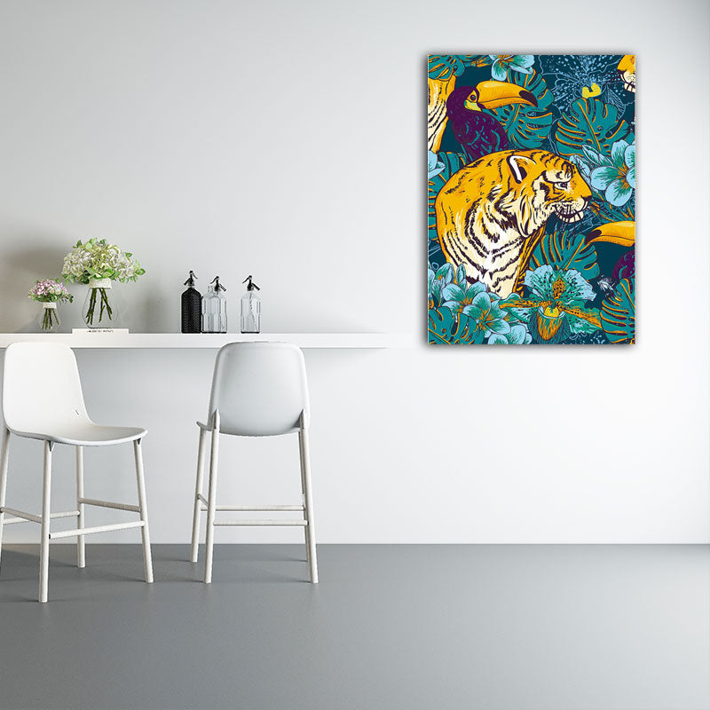 Toucan and Tiger Canvas Prints Tropical Decorative Parlor Wall Art Decor in Orange Clearhalo 'Art Gallery' 'Canvas Art' 'Kids' Arts' 1653736