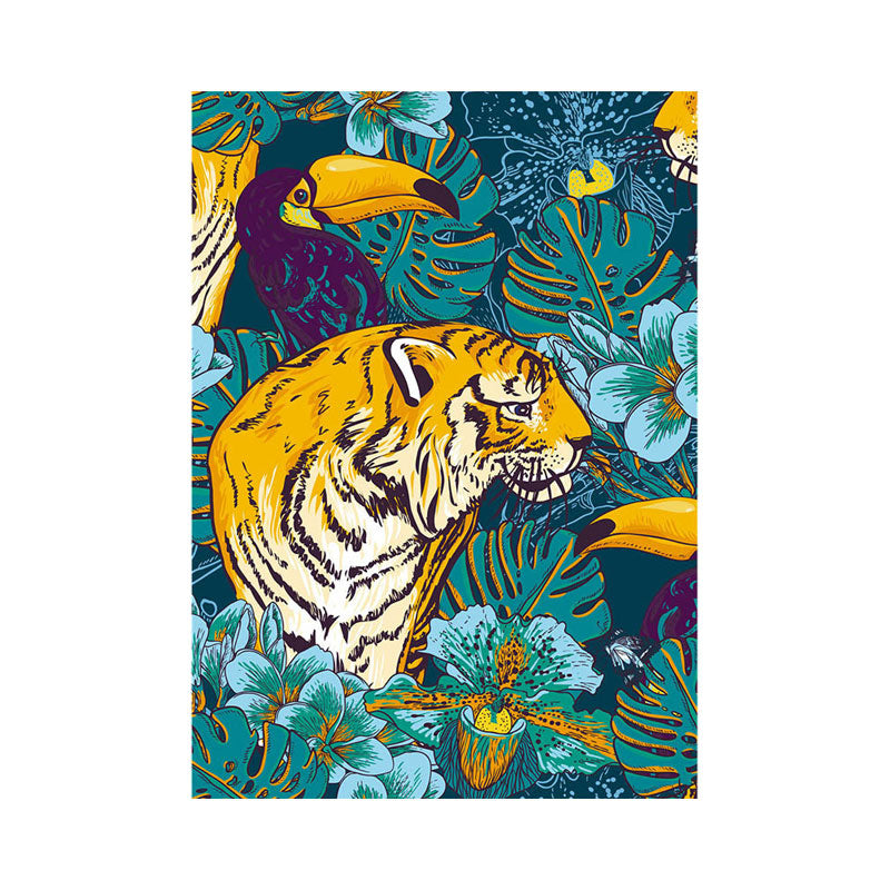Toucan and Tiger Canvas Prints Tropical Decorative Parlor Wall Art Decor in Orange Clearhalo 'Art Gallery' 'Canvas Art' 'Kids' Arts' 1653738