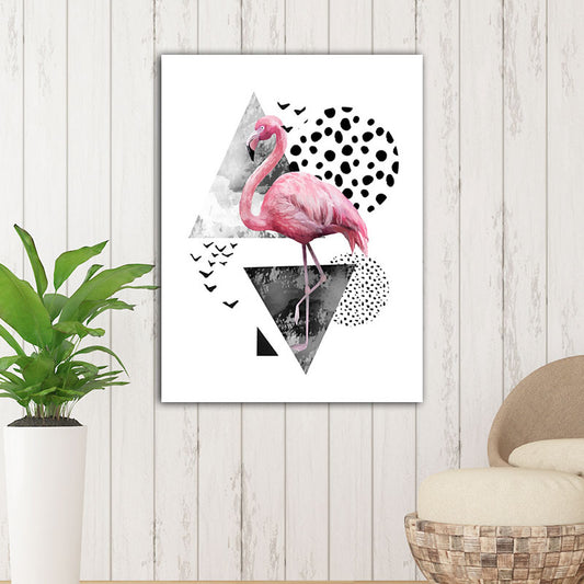 Tropics for 80s Wrapped Canvas Flamingo and Geometry Pink Wall Art Prints, Multiple Sizes Pink Clearhalo 'Art Gallery' 'Canvas Art' 'Coastal Art Gallery' 'Tropical' Arts' 1653757