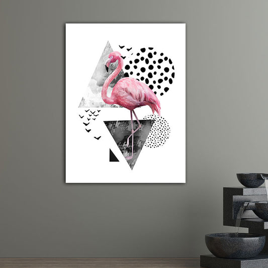 Tropics for 80s Wrapped Canvas Flamingo and Geometry Pink Wall Art Prints, Multiple Sizes Clearhalo 'Art Gallery' 'Canvas Art' 'Coastal Art Gallery' 'Tropical' Arts' 1653758
