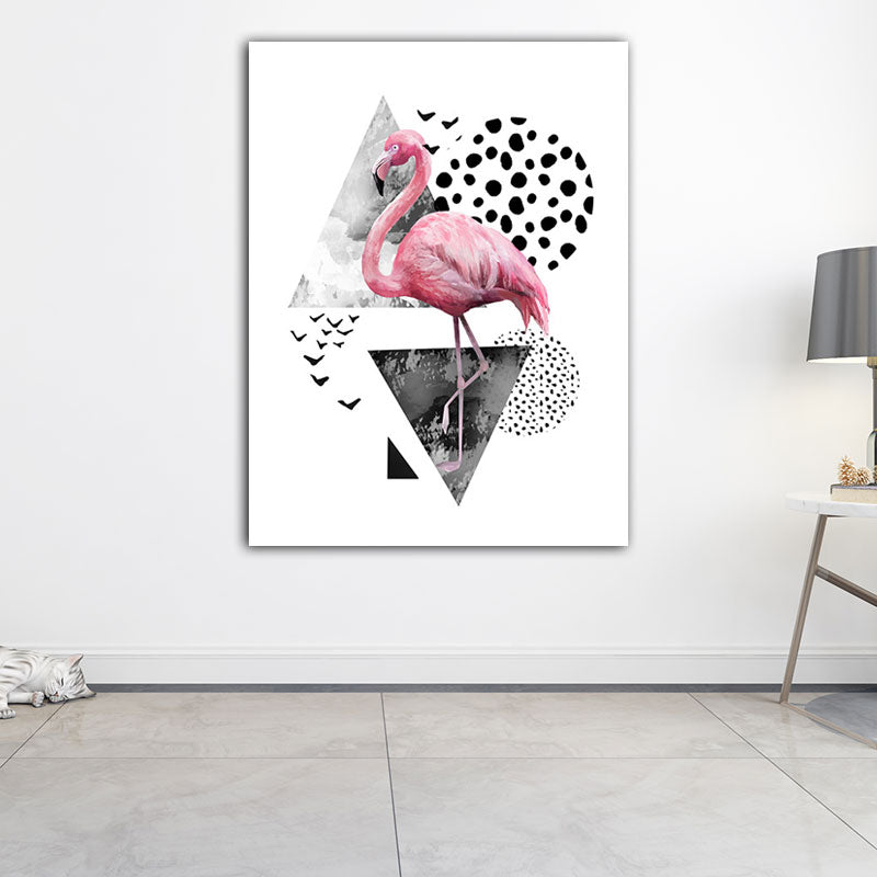 Tropics for 80s Wrapped Canvas Flamingo and Geometry Pink Wall Art Prints, Multiple Sizes Clearhalo 'Art Gallery' 'Canvas Art' 'Coastal Art Gallery' 'Tropical' Arts' 1653759