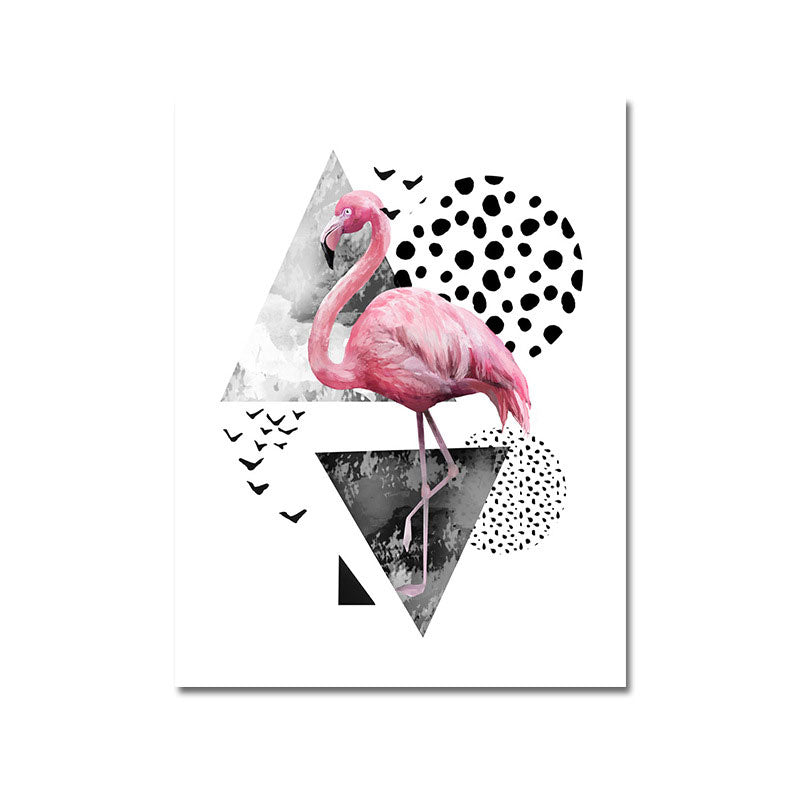 Tropics for 80s Wrapped Canvas Flamingo and Geometry Pink Wall Art Prints, Multiple Sizes Clearhalo 'Art Gallery' 'Canvas Art' 'Coastal Art Gallery' 'Tropical' Arts' 1653760