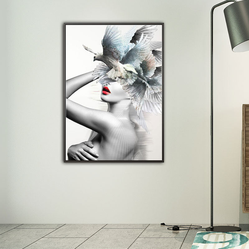 Stylish Modern Lady Wall Decor for Girls Bedroom Figure Print Canvas Art in Soft Color Clearhalo 'Arts' 'Canvas Art' 1653772