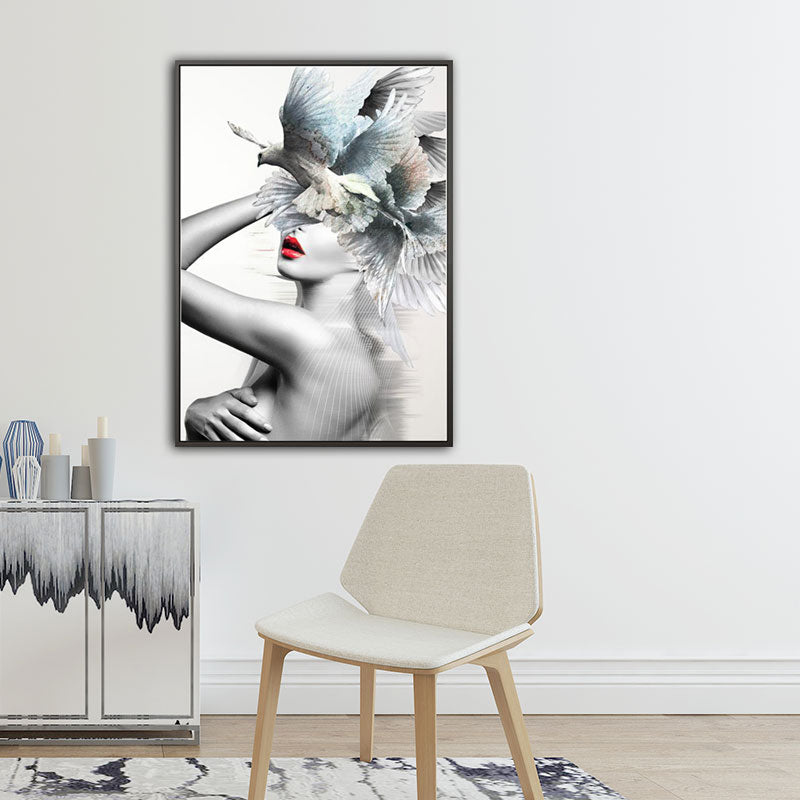 Stylish Modern Lady Wall Decor for Girls Bedroom Figure Print Canvas Art in Soft Color Clearhalo 'Arts' 'Canvas Art' 1653773