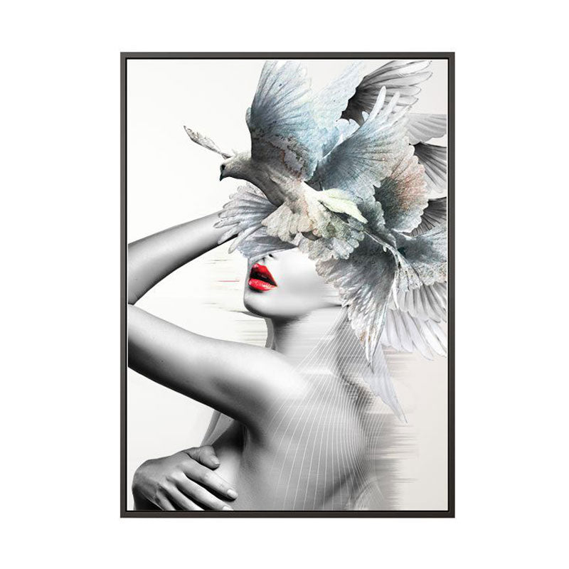 Stylish Modern Lady Wall Decor for Girls Bedroom Figure Print Canvas Art in Soft Color Clearhalo 'Arts' 'Canvas Art' 1653774