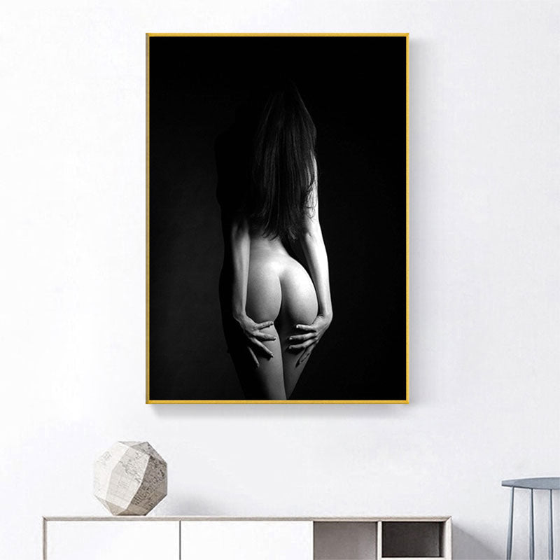 Sexy Back of Woman Canvas Print for Bedroom Figure Photography Wall Art in Black Black Clearhalo 'Art Gallery' 'Canvas Art' 'Contemporary Art Gallery' 'Modern' Arts' 1653815