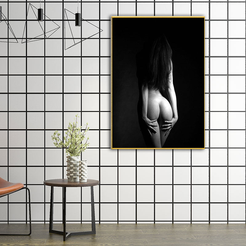 Sexy Back of Woman Canvas Print for Bedroom Figure Photography Wall Art in Black Clearhalo 'Art Gallery' 'Canvas Art' 'Contemporary Art Gallery' 'Modern' Arts' 1653816