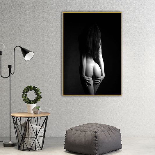 Sexy Back of Woman Canvas Print for Bedroom Figure Photography Wall Art in Black Clearhalo 'Art Gallery' 'Canvas Art' 'Contemporary Art Gallery' 'Modern' Arts' 1653817