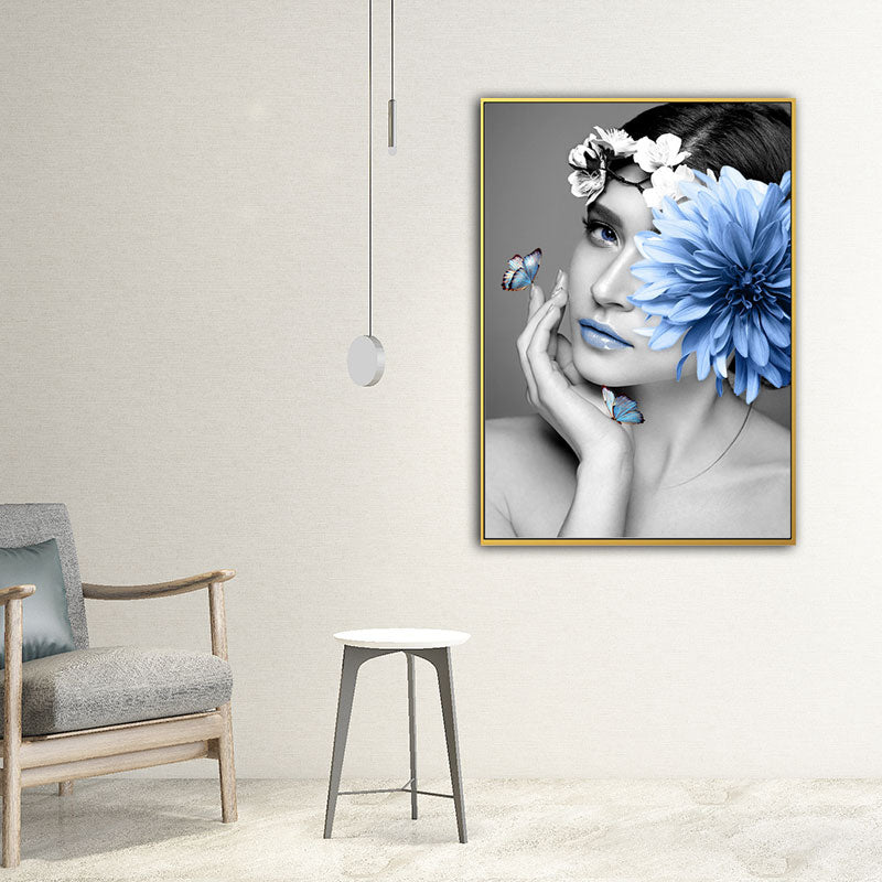 Woman and Flower Wrapped Canvas Pastel Color Modernist Wall Art Decor for Girls Room Clearhalo 'Art Gallery' 'Canvas Art' 'Contemporary Art Gallery' 'Modern' Arts' 1653823