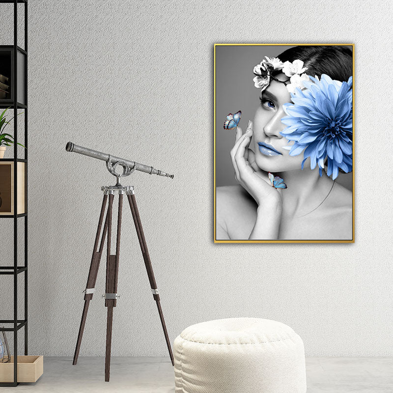 Woman and Flower Wrapped Canvas Pastel Color Modernist Wall Art Decor for Girls Room Clearhalo 'Art Gallery' 'Canvas Art' 'Contemporary Art Gallery' 'Modern' Arts' 1653824