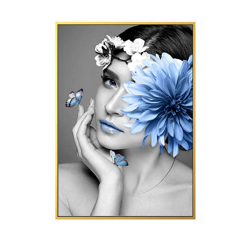 Woman and Flower Wrapped Canvas Pastel Color Modernist Wall Art Decor for Girls Room Clearhalo 'Art Gallery' 'Canvas Art' 'Contemporary Art Gallery' 'Modern' Arts' 1653825