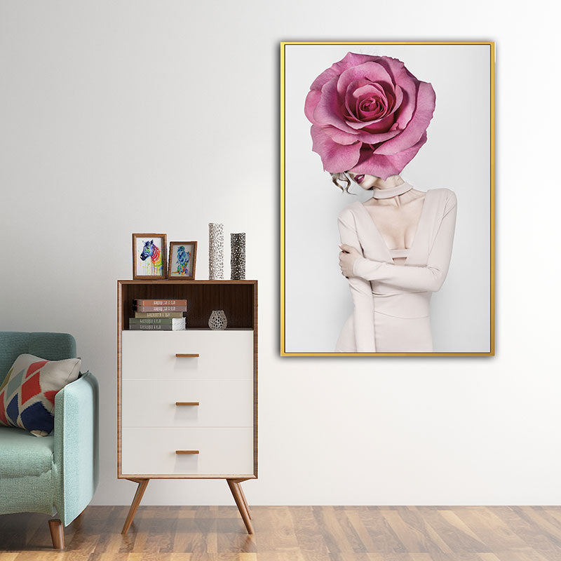 Woman and Flower Wrapped Canvas Pastel Color Modernist Wall Art Decor for Girls Room White Clearhalo 'Art Gallery' 'Canvas Art' 'Contemporary Art Gallery' 'Modern' Arts' 1653829