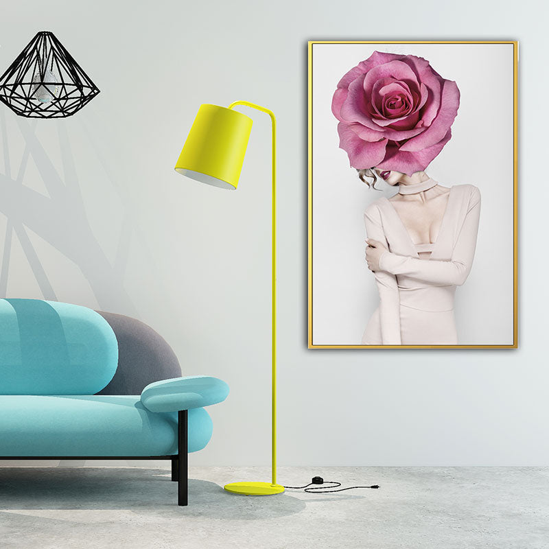Woman and Flower Wrapped Canvas Pastel Color Modernist Wall Art Decor for Girls Room Clearhalo 'Art Gallery' 'Canvas Art' 'Contemporary Art Gallery' 'Modern' Arts' 1653830