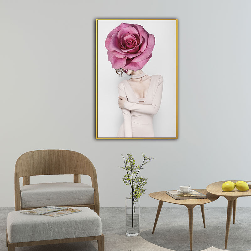 Woman and Flower Wrapped Canvas Pastel Color Modernist Wall Art Decor for Girls Room Clearhalo 'Art Gallery' 'Canvas Art' 'Contemporary Art Gallery' 'Modern' Arts' 1653831