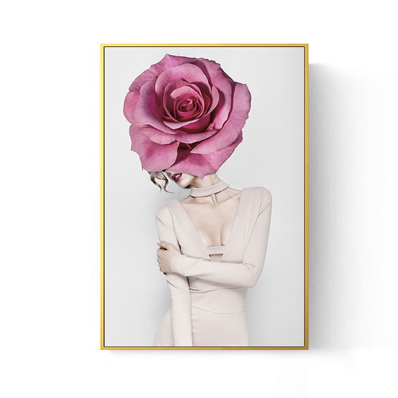 Woman and Flower Wrapped Canvas Pastel Color Modernist Wall Art Decor for Girls Room Clearhalo 'Art Gallery' 'Canvas Art' 'Contemporary Art Gallery' 'Modern' Arts' 1653832