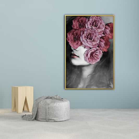 Woman and Flower Wrapped Canvas Pastel Color Modernist Wall Art Decor for Girls Room Clearhalo 'Art Gallery' 'Canvas Art' 'Contemporary Art Gallery' 'Modern' Arts' 1653834