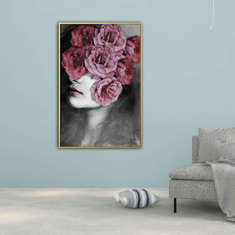 Woman and Flower Wrapped Canvas Pastel Color Modernist Wall Art Decor for Girls Room Clearhalo 'Art Gallery' 'Canvas Art' 'Contemporary Art Gallery' 'Modern' Arts' 1653835