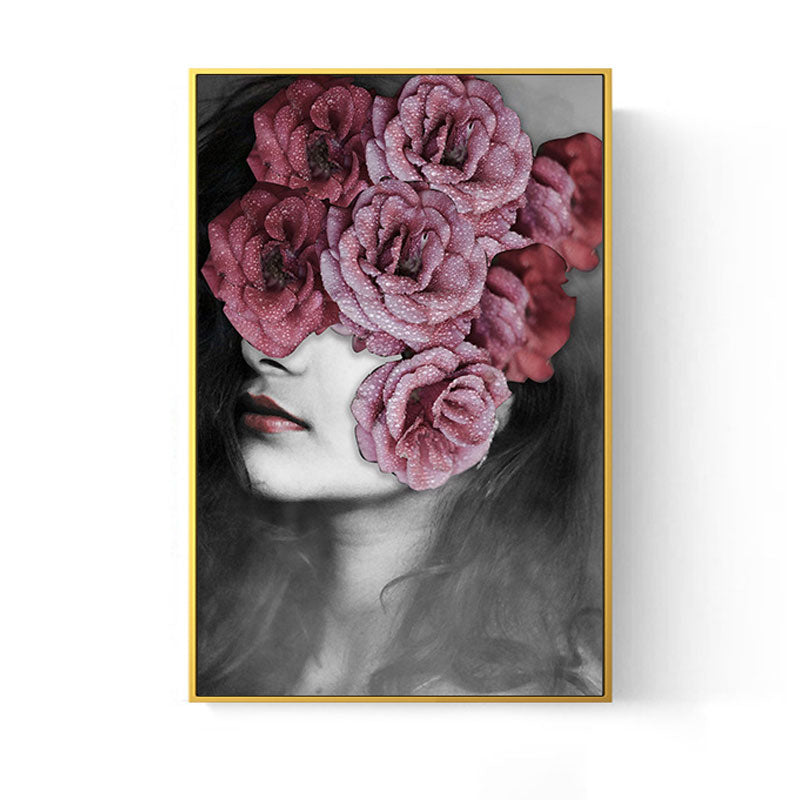 Woman and Flower Wrapped Canvas Pastel Color Modernist Wall Art Decor for Girls Room Clearhalo 'Art Gallery' 'Canvas Art' 'Contemporary Art Gallery' 'Modern' Arts' 1653836