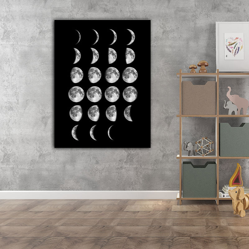 Lunar Eclipse Canvas Art Minimalist Textured Surface Childrens Bedroom Wall Decor Black Clearhalo 'Art Gallery' 'Canvas Art' 'Contemporary Art Gallery' 'Contemporary Art' 'Minimalism' 'Minimalist Art Gallery' 'Scandinavian' Arts' 1653859