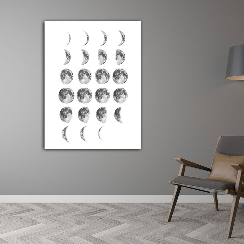 Lunar Eclipse Canvas Art Minimalist Textured Surface Childrens Bedroom Wall Decor White Clearhalo 'Art Gallery' 'Canvas Art' 'Contemporary Art Gallery' 'Contemporary Art' 'Minimalism' 'Minimalist Art Gallery' 'Scandinavian' Arts' 1653866