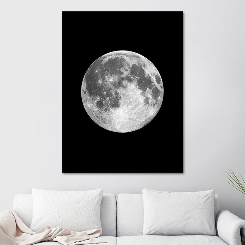 Outer Space Moon Sphere Canvas Textured Minimalism House Interior Wall Art Print Black Clearhalo 'Art Gallery' 'Canvas Art' 'Contemporary Art Gallery' 'Contemporary Art' 'Minimalism' 'Minimalist Art Gallery' 'Scandinavian' Arts' 1653906