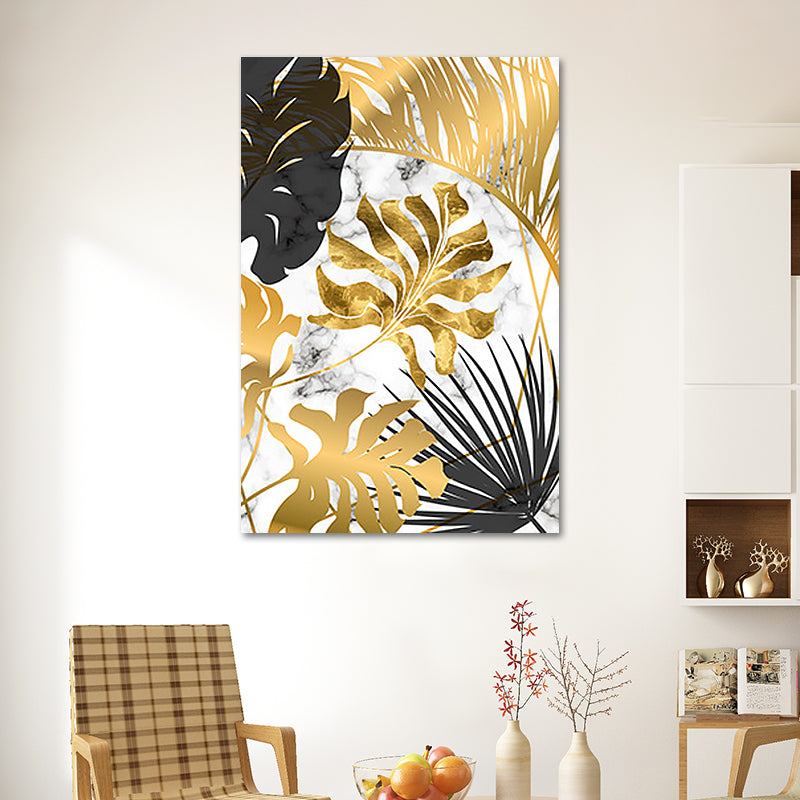 Gold Botanical Leaves Painting Textured Wall Art Decor for Bedroom, Multiple Sizes Gold Design 1 Clearhalo 'Art Gallery' 'Canvas Art' 'Contemporary Art Gallery' 'Modern' Arts' 1653910