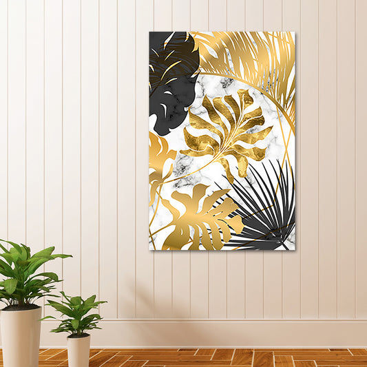 Gold Botanical Leaves Painting Textured Wall Art Decor for Bedroom, Multiple Sizes Clearhalo 'Art Gallery' 'Canvas Art' 'Contemporary Art Gallery' 'Modern' Arts' 1653912