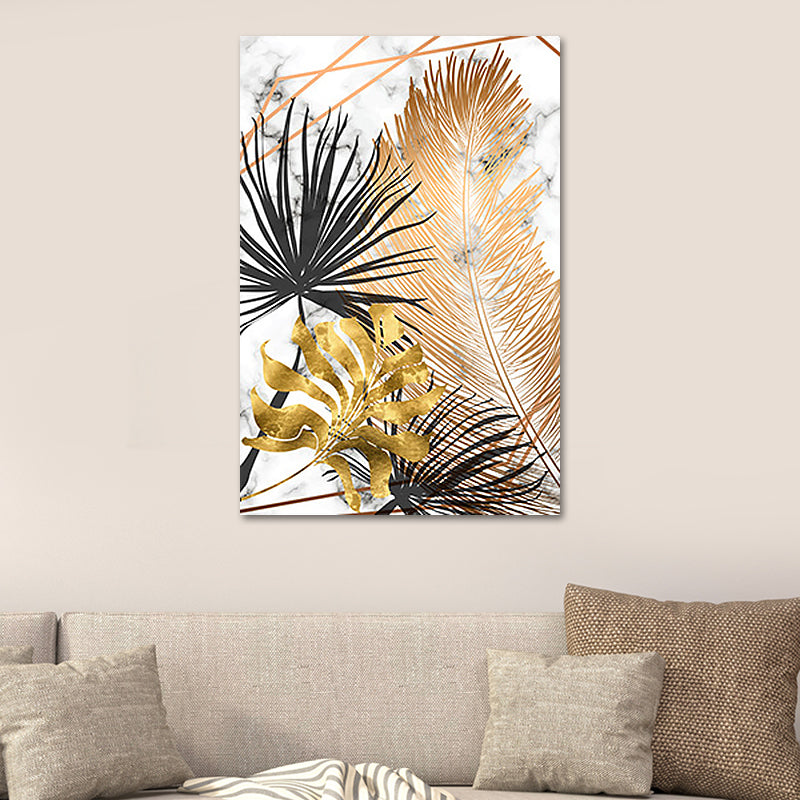 Gold Botanical Leaves Painting Textured Wall Art Decor for Bedroom, Multiple Sizes Clearhalo 'Art Gallery' 'Canvas Art' 'Contemporary Art Gallery' 'Modern' Arts' 1653918