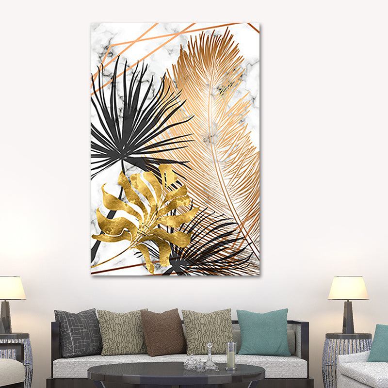 Gold Botanical Leaves Painting Textured Wall Art Decor for Bedroom, Multiple Sizes Clearhalo 'Art Gallery' 'Canvas Art' 'Contemporary Art Gallery' 'Modern' Arts' 1653919