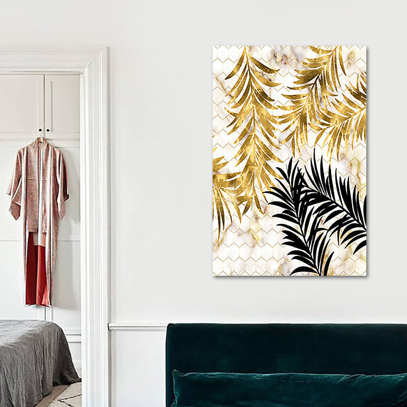 Gold Botanical Leaves Painting Textured Wall Art Decor for Bedroom, Multiple Sizes Clearhalo 'Art Gallery' 'Canvas Art' 'Contemporary Art Gallery' 'Modern' Arts' 1653922