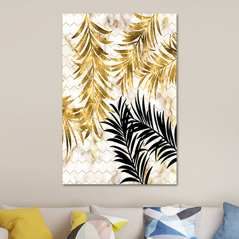 Gold Botanical Leaves Painting Textured Wall Art Decor for Bedroom, Multiple Sizes Clearhalo 'Art Gallery' 'Canvas Art' 'Contemporary Art Gallery' 'Modern' Arts' 1653923