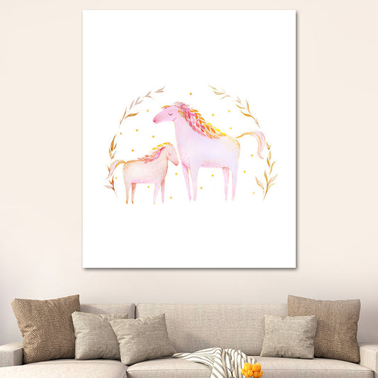 Romantic Horses Canvas Wall Art for Baby Room Animal Paintings for Home Decor in Pink Pink Clearhalo 'Art Gallery' 'Canvas Art' 'Kids' Arts' 1653925