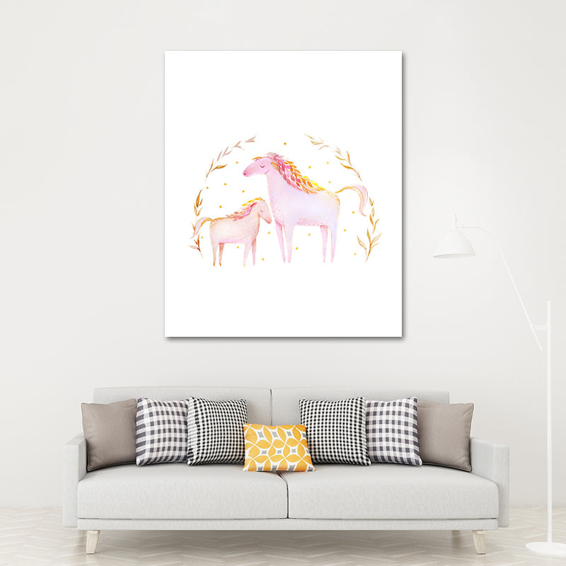 Romantic Horses Canvas Wall Art for Baby Room Animal Paintings for Home Decor in Pink Clearhalo 'Art Gallery' 'Canvas Art' 'Kids' Arts' 1653926