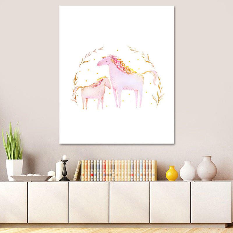 Romantic Horses Canvas Wall Art for Baby Room Animal Paintings for Home Decor in Pink Clearhalo 'Art Gallery' 'Canvas Art' 'Kids' Arts' 1653927