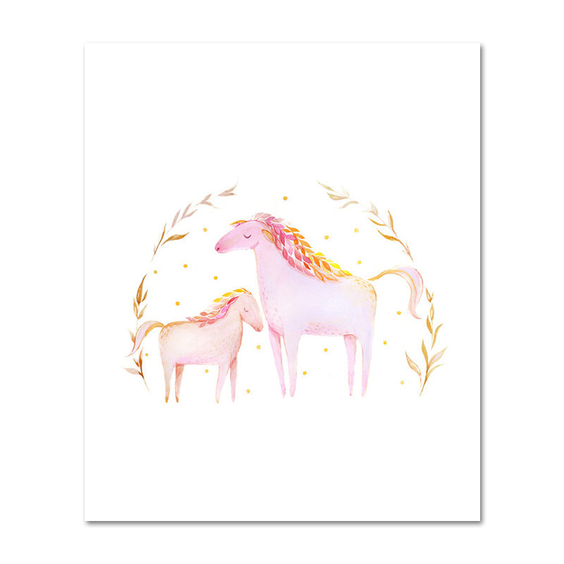 Romantic Horses Canvas Wall Art for Baby Room Animal Paintings for Home Decor in Pink Clearhalo 'Art Gallery' 'Canvas Art' 'Kids' Arts' 1653928