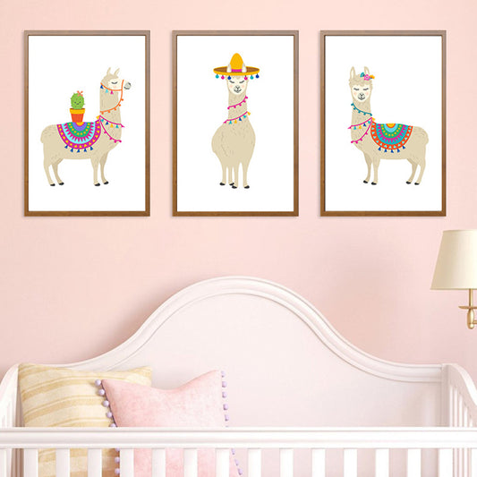 Kids Cute Alpaca Wrapped Canvas for Children Bedroom Wall Art Decor in White, Multiple Sizes White Design 1 Clearhalo 'Art Gallery' 'Canvas Art' 'Kids' Arts' 1653958